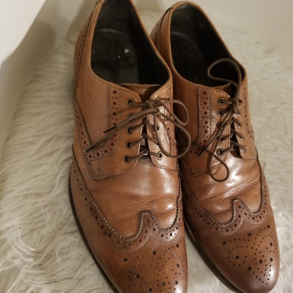 Hugo Boss mens genuine leather shoes, Tan, US10